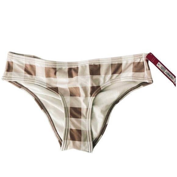 New Xhilaration Women's XS Extra Small Cheeky Swimwear Bottom Checkered Beige - Picture 1 of 6